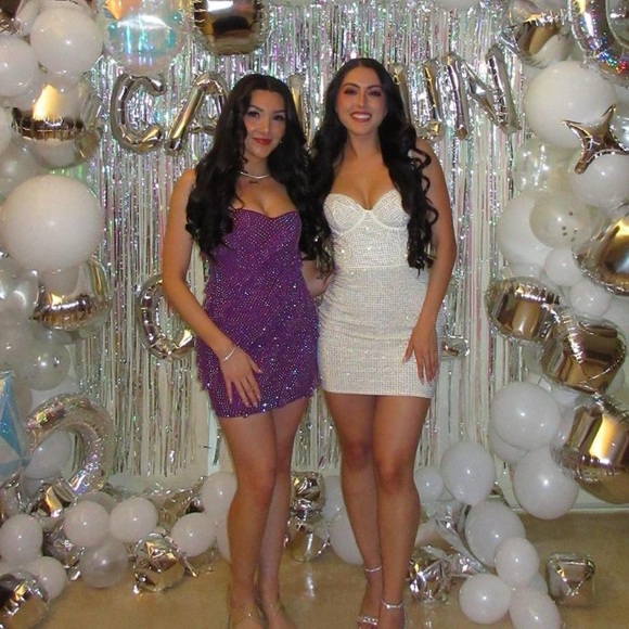 Embellished Oh Polly mini dress in purple with sequins and ruffles - Picture 2 of 6